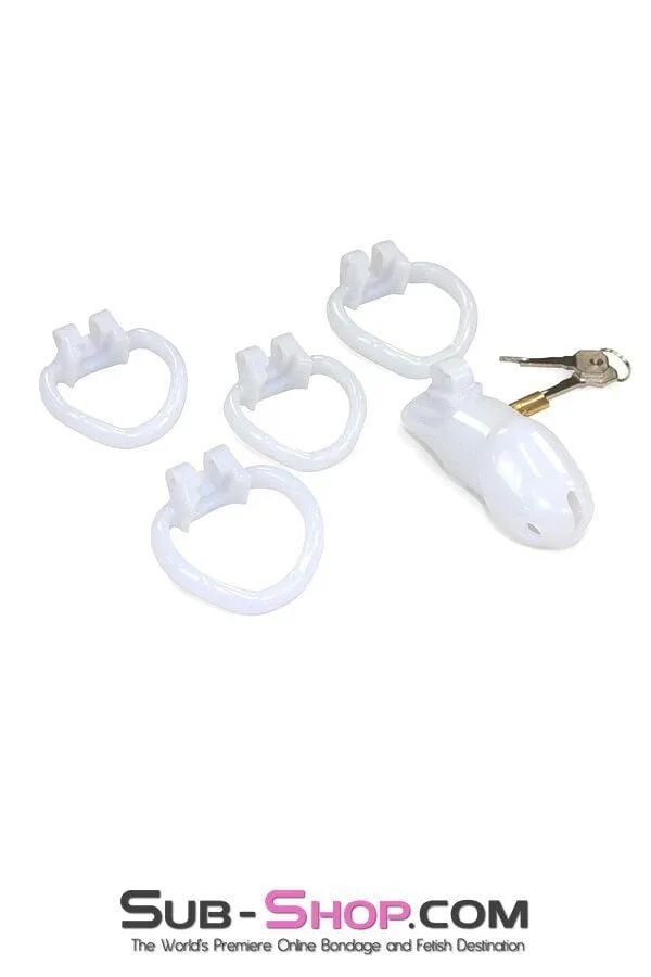 0394AE      White Knight High Security Keyed Tumbler Locking Male Chastity with 4 Base Cock Ring Sizes