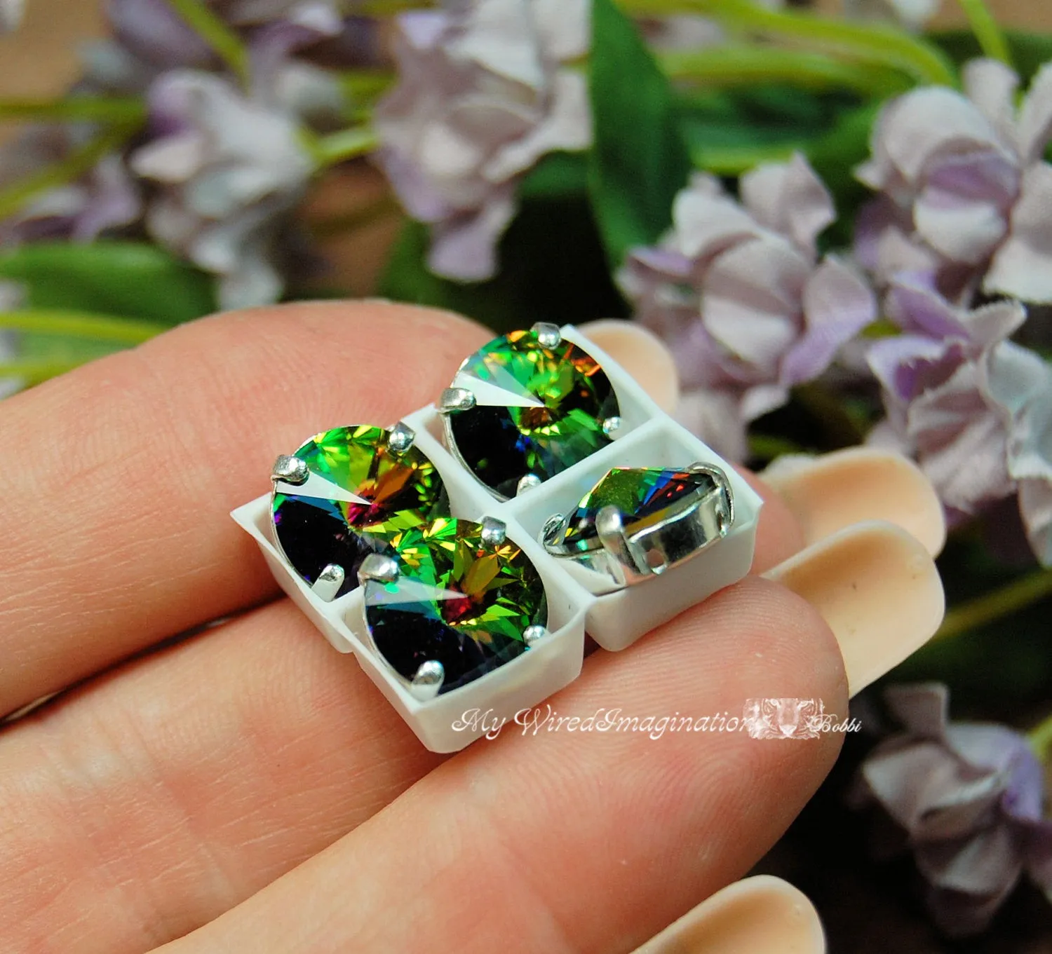 10mm Vitrail Medium Rivoli Sew On Swarovski Crystal 1122 W/ Prong Setting