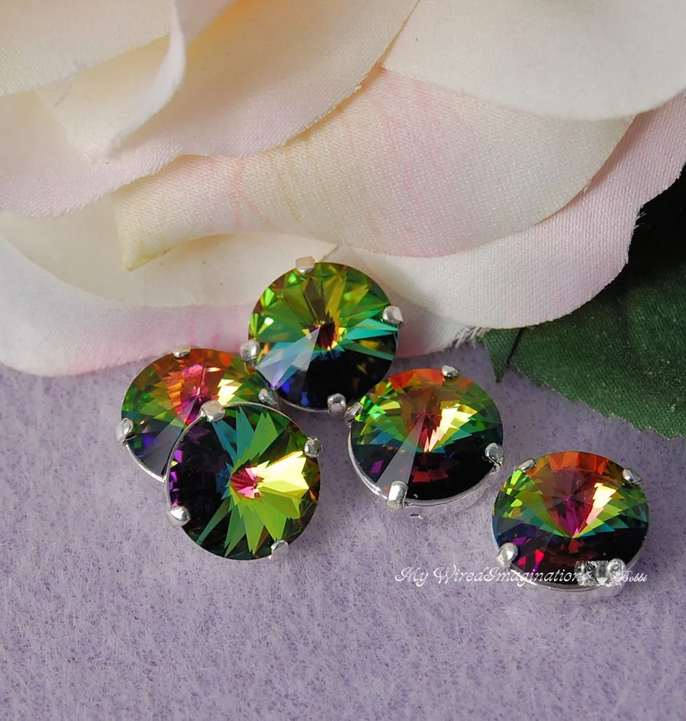 10mm Vitrail Medium Rivoli Sew On Swarovski Crystal 1122 W/ Prong Setting