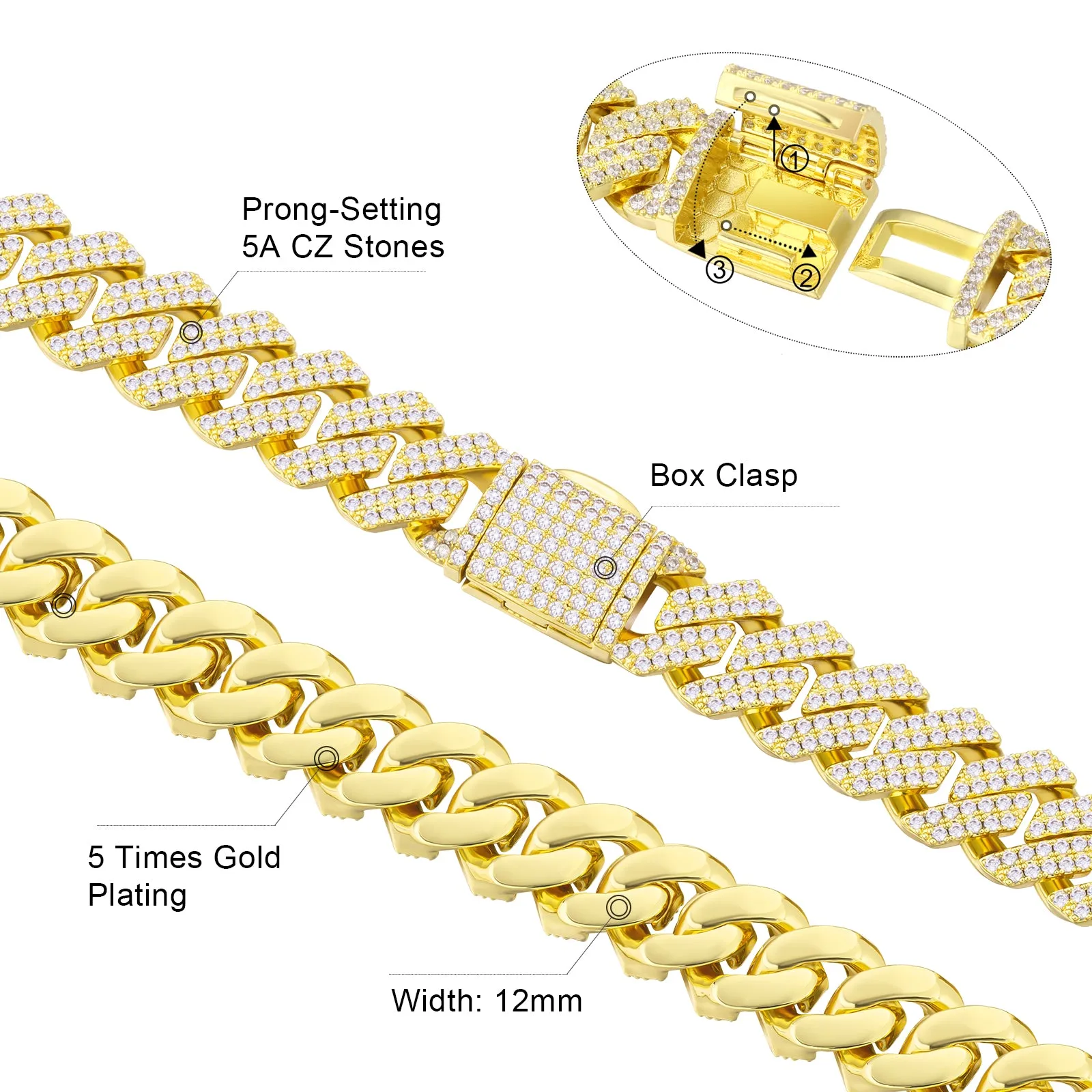 12mm Iced Prong Link Cuban Chain Box Clasp KRKC