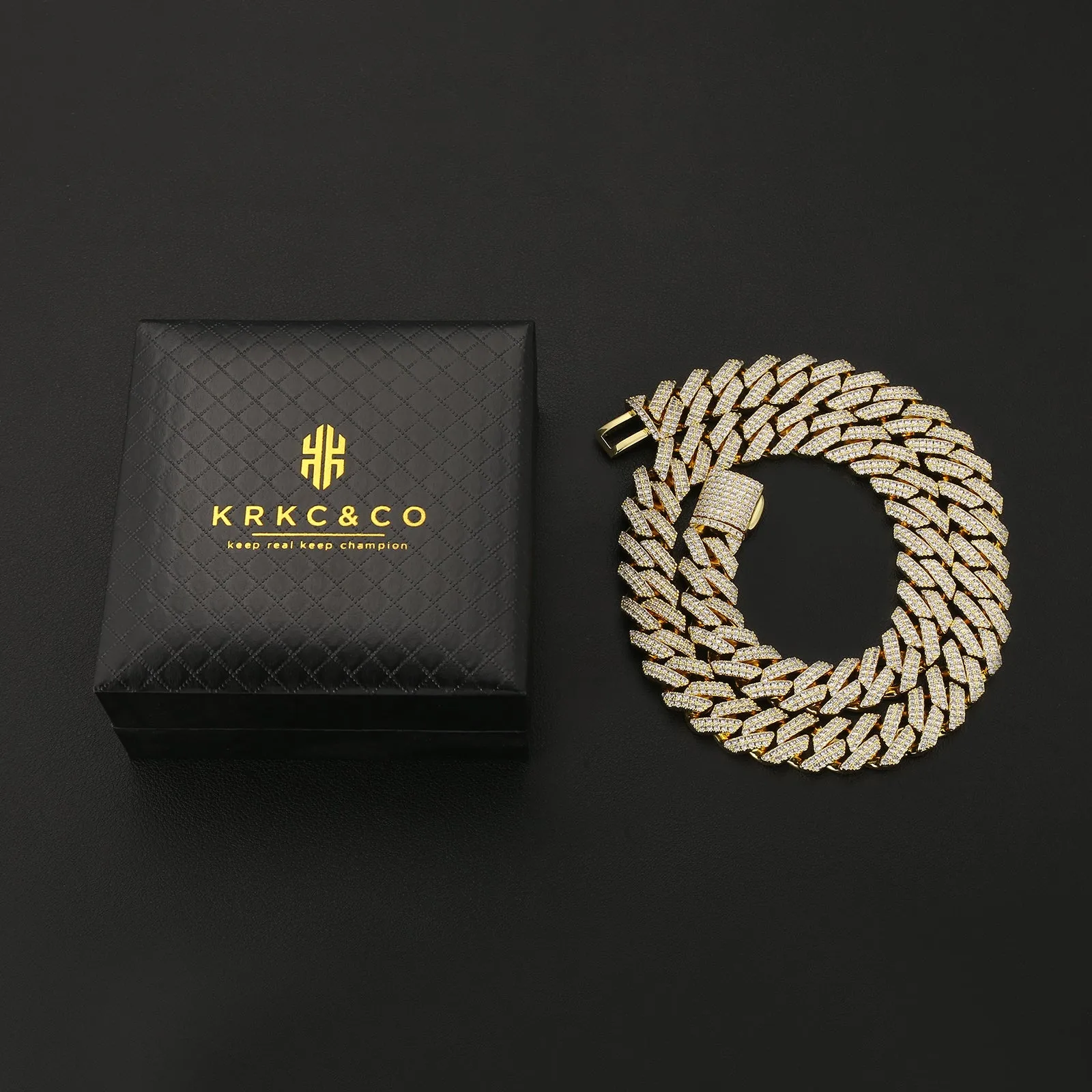 12mm Iced Prong Link Cuban Chain Box Clasp KRKC