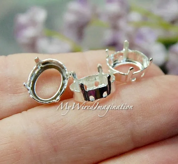 12x10mm Oval, Art 4100, Crystal Rhinestone or Gemstone Sew On Setting, Silver plated