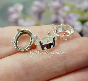12x10mm Oval, Art 4100, Crystal Rhinestone or Gemstone Sew On Setting, Silver plated