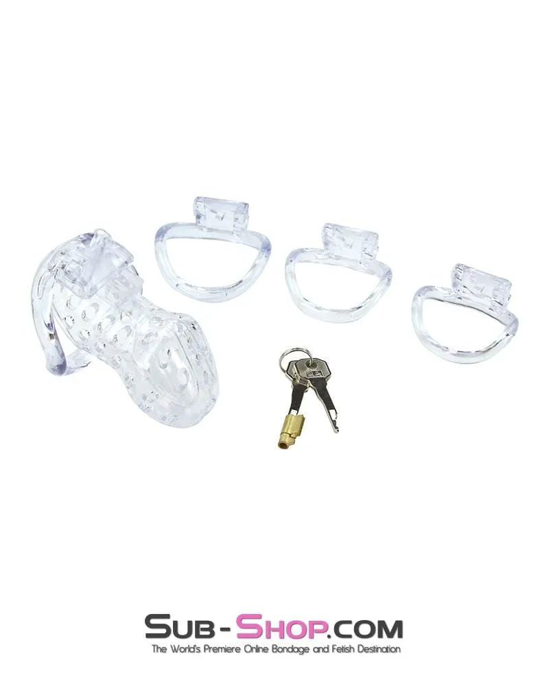 1422AR      Boy Toy Clear High Security Pin Tumbler Locking Cock Cage Chastity - MEGA Deal