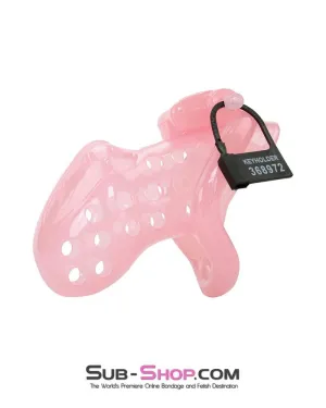 1432AR-SIS      Sissy Boy Toy Pink High Security Pin Tumbler Locking Cock Cage Chastity