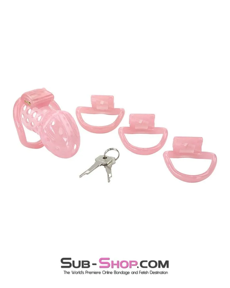 1432AR-SIS      Sissy Boy Toy Pink High Security Pin Tumbler Locking Cock Cage Chastity
