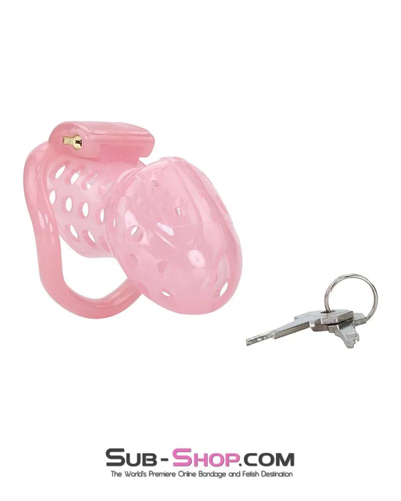 1432AR-SIS      Sissy Boy Toy Pink High Security Pin Tumbler Locking Cock Cage Chastity