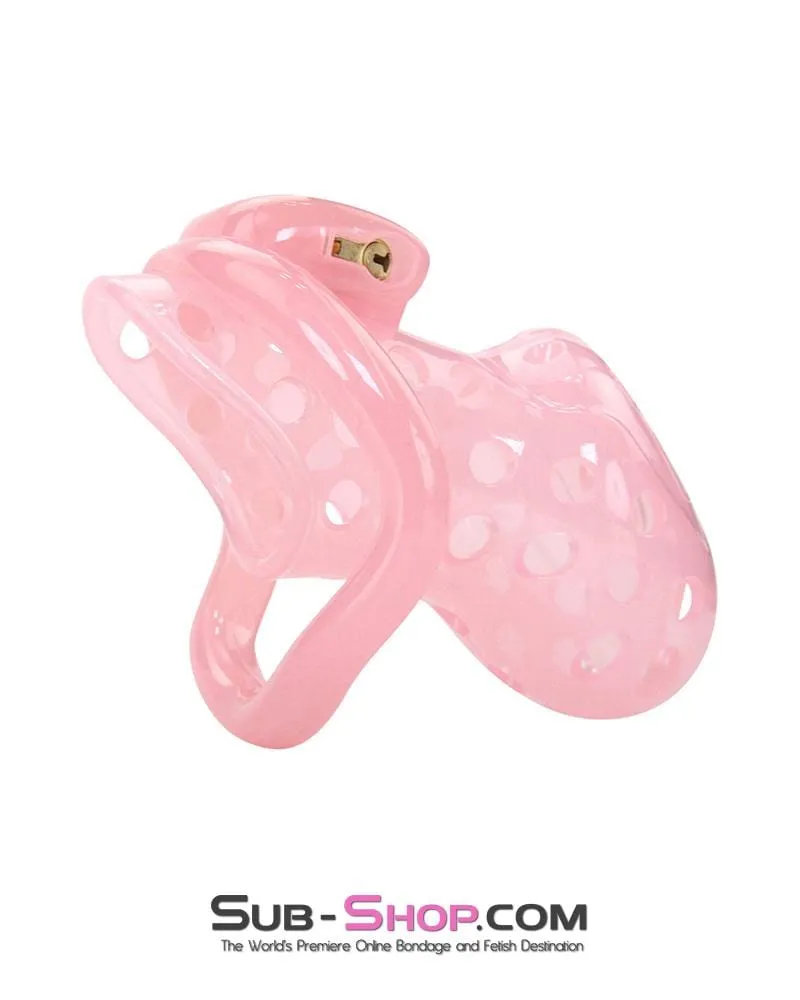 1432AR-SIS      Sissy Boy Toy Pink High Security Pin Tumbler Locking Cock Cage Chastity