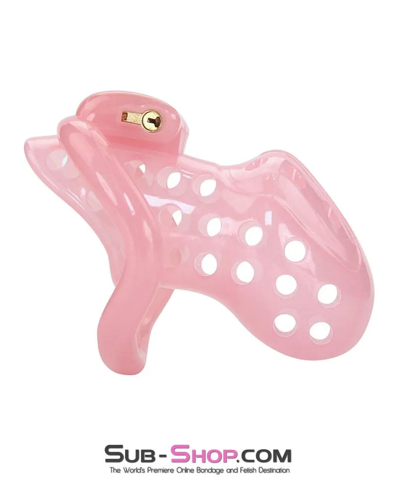 1432AR-SIS      Sissy Boy Toy Pink High Security Pin Tumbler Locking Cock Cage Chastity