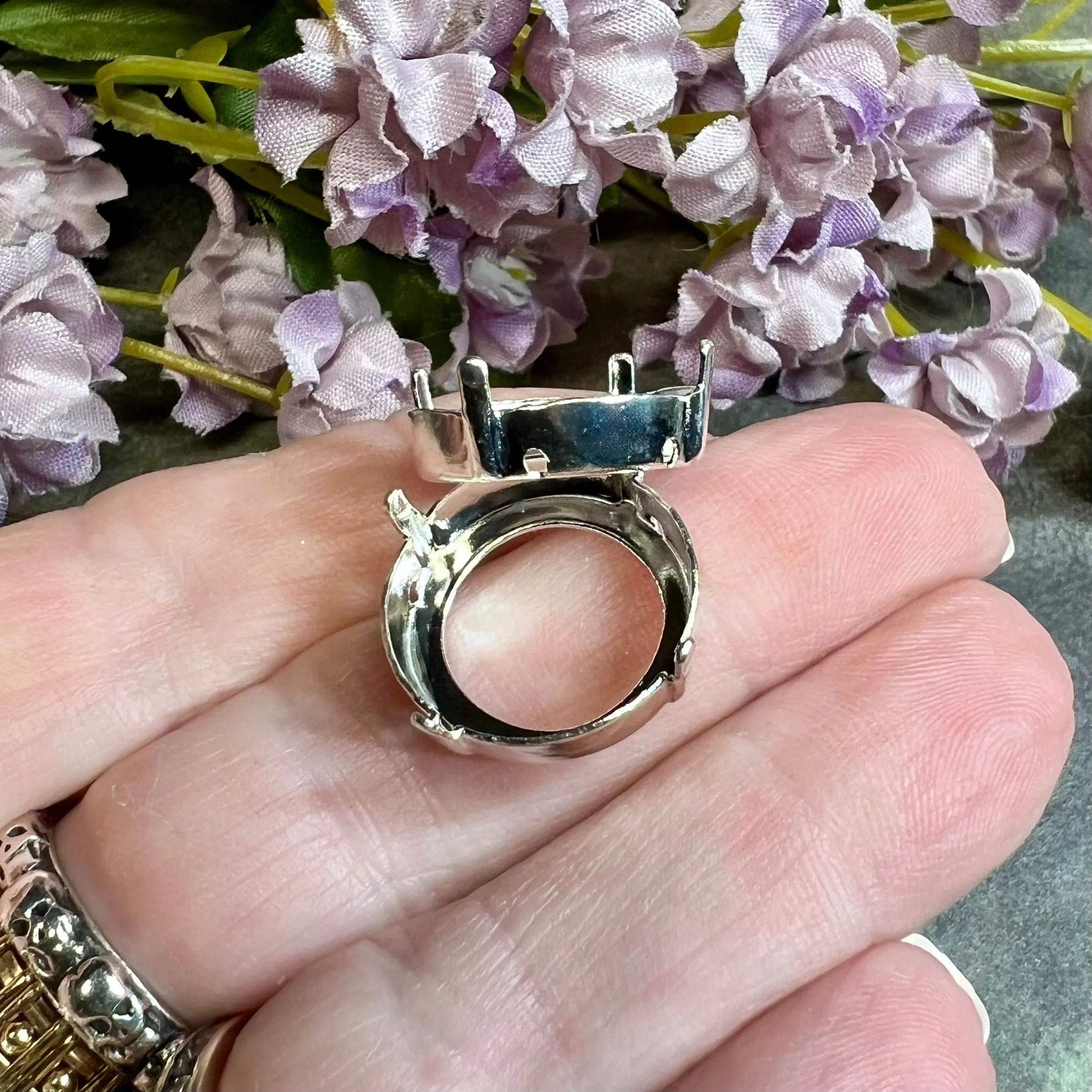 18mm 1122 Rivoli Setting, 2 Pcs Silver or Gold Plated Settings
