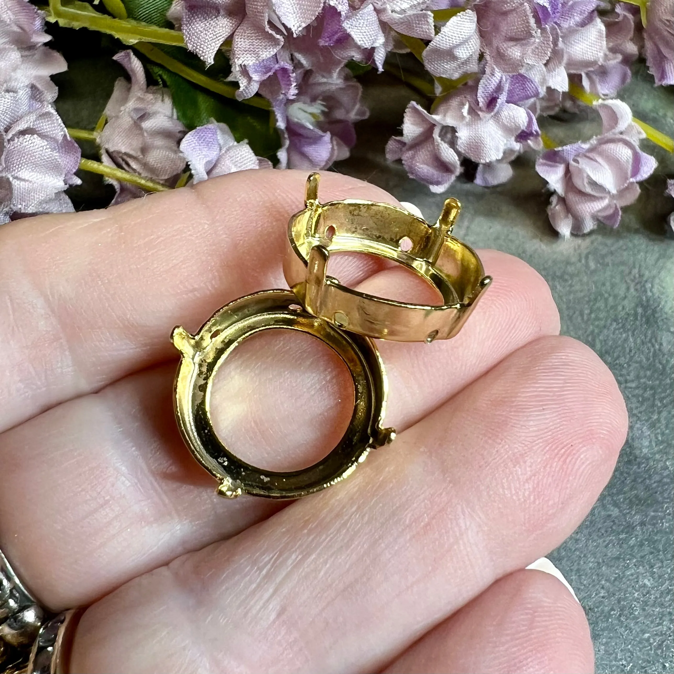 18mm 1122 Rivoli Setting, 2 Pcs Silver or Gold Plated Settings