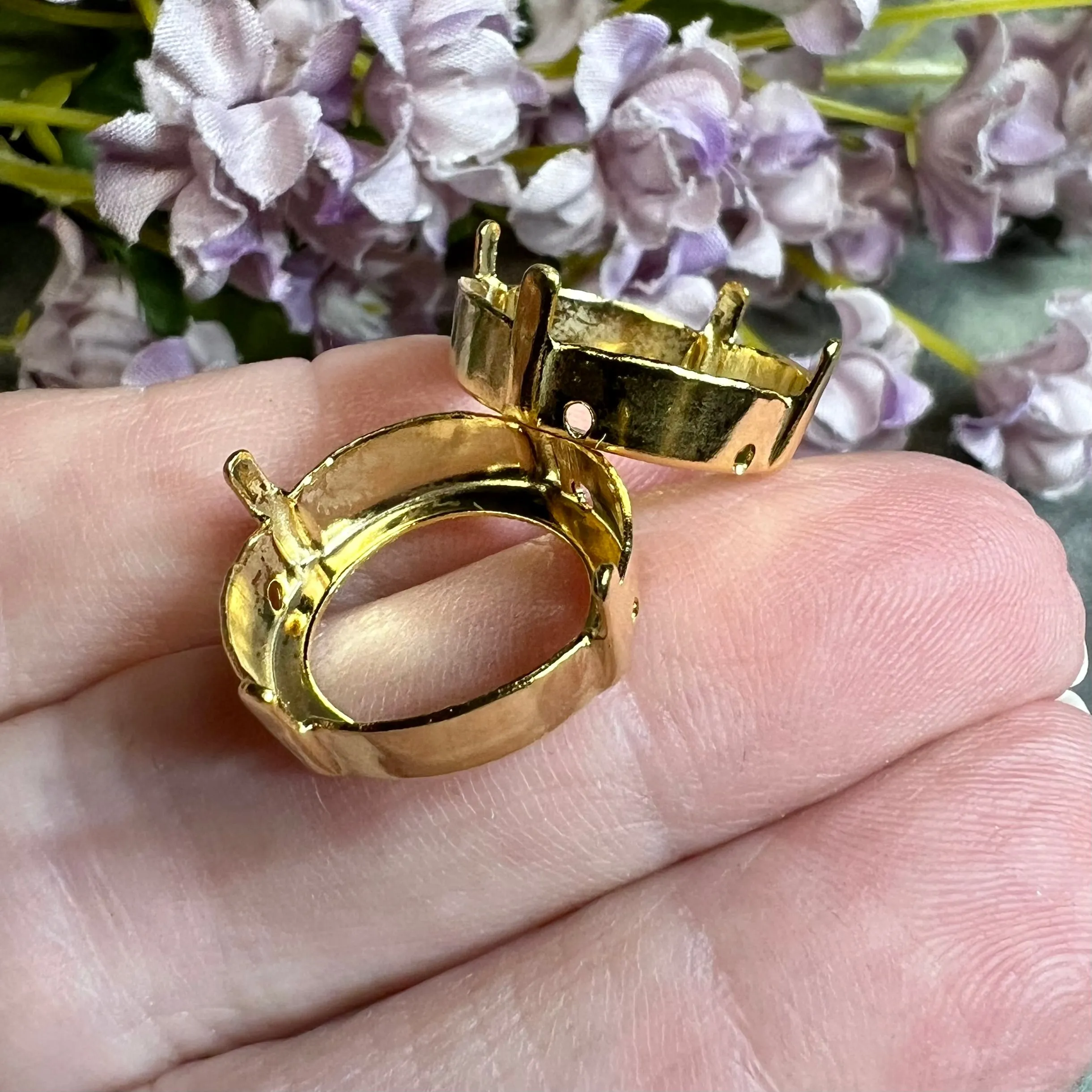 18mm 1122 Rivoli Setting, 2 Pcs Silver or Gold Plated Settings