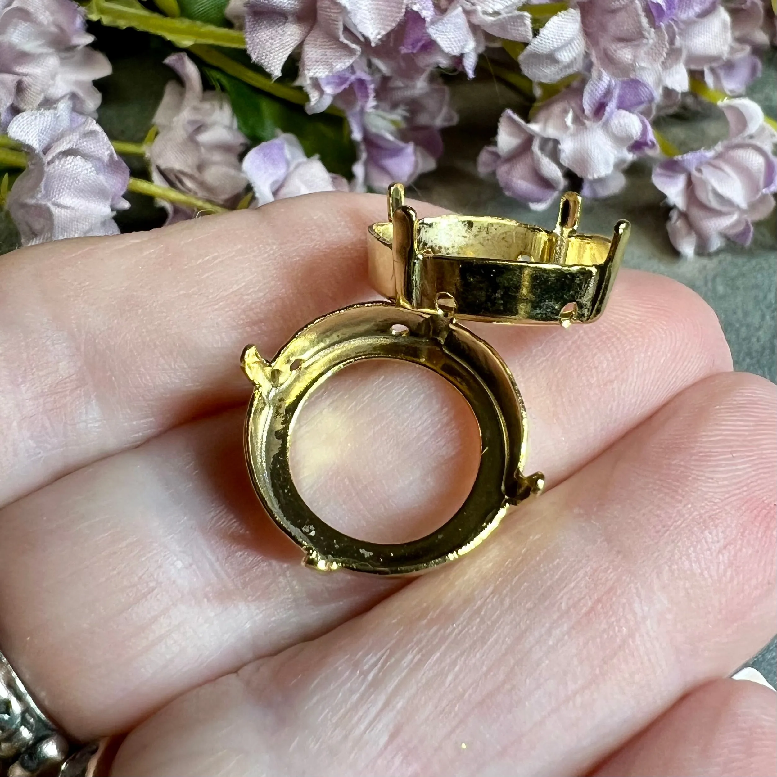 18mm 1122 Rivoli Setting, 2 Pcs Silver or Gold Plated Settings