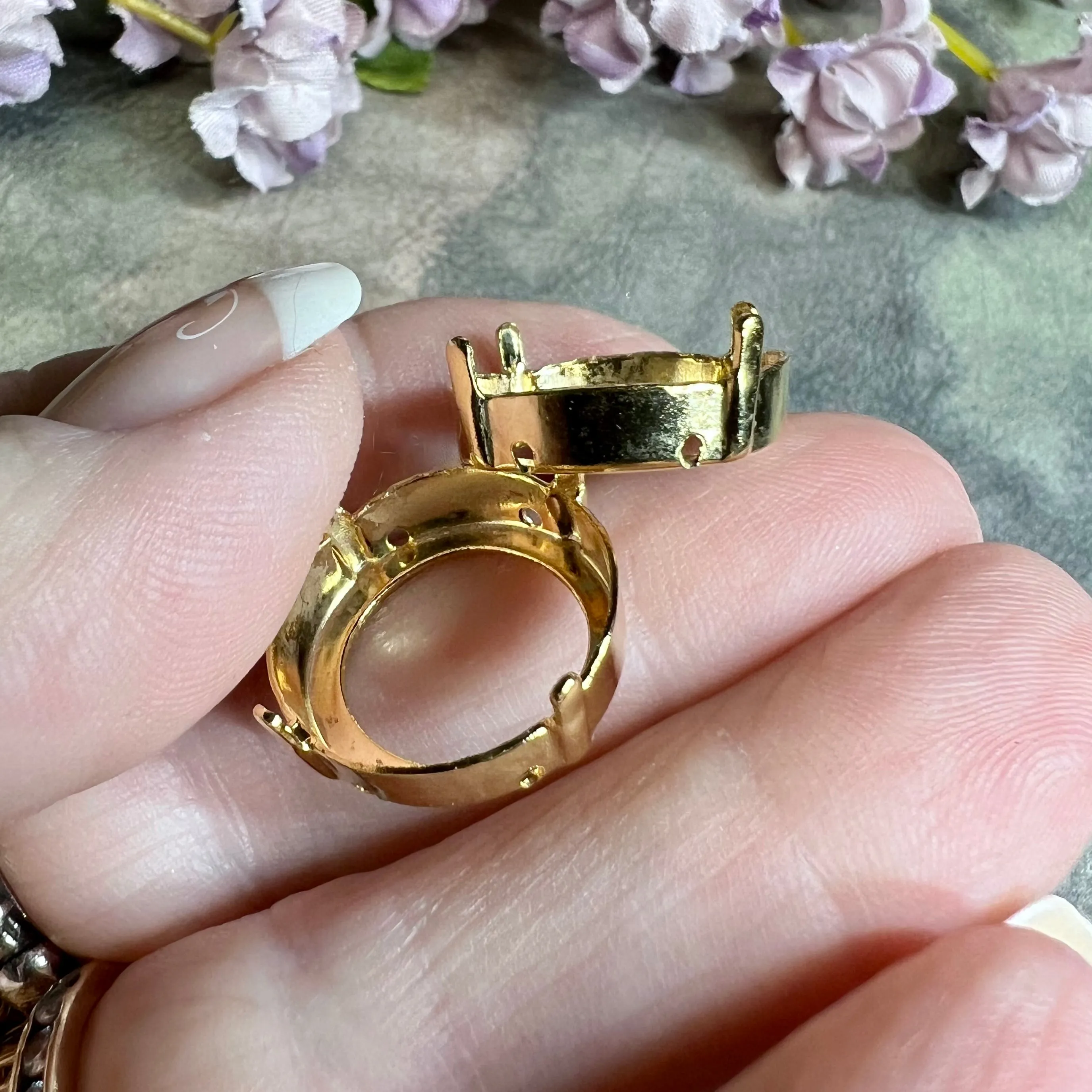 18mm 1122 Rivoli Setting, 2 Pcs Silver or Gold Plated Settings