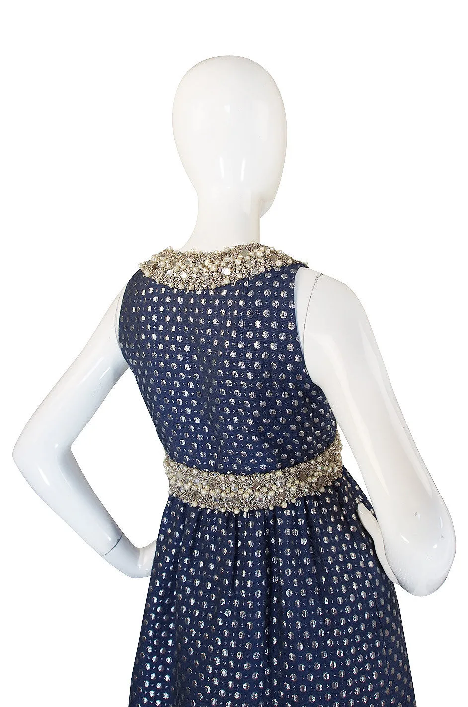 1960s Oscar De la Renta Heavy Beaded Silver Gown