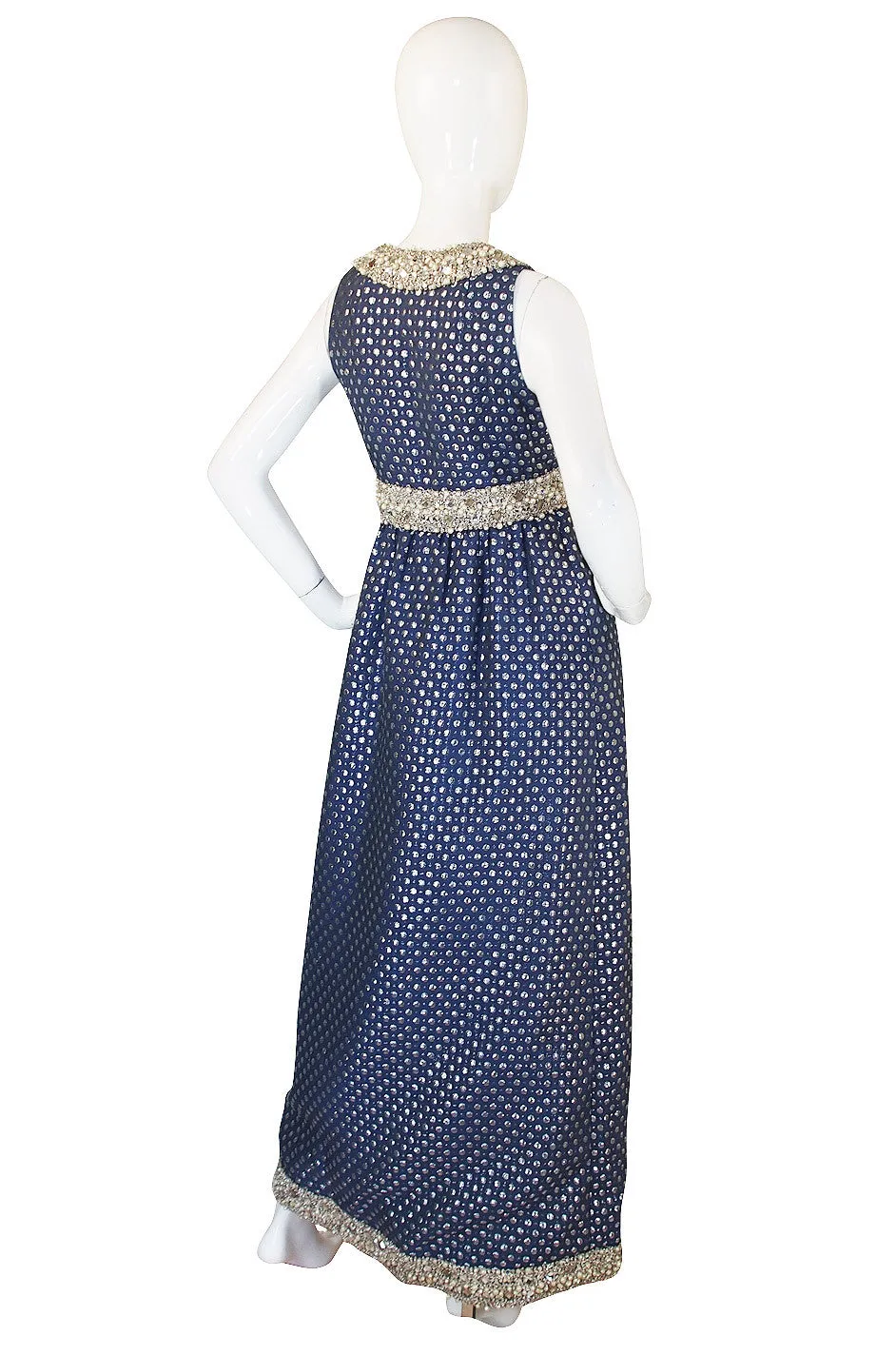 1960s Oscar De la Renta Heavy Beaded Silver Gown