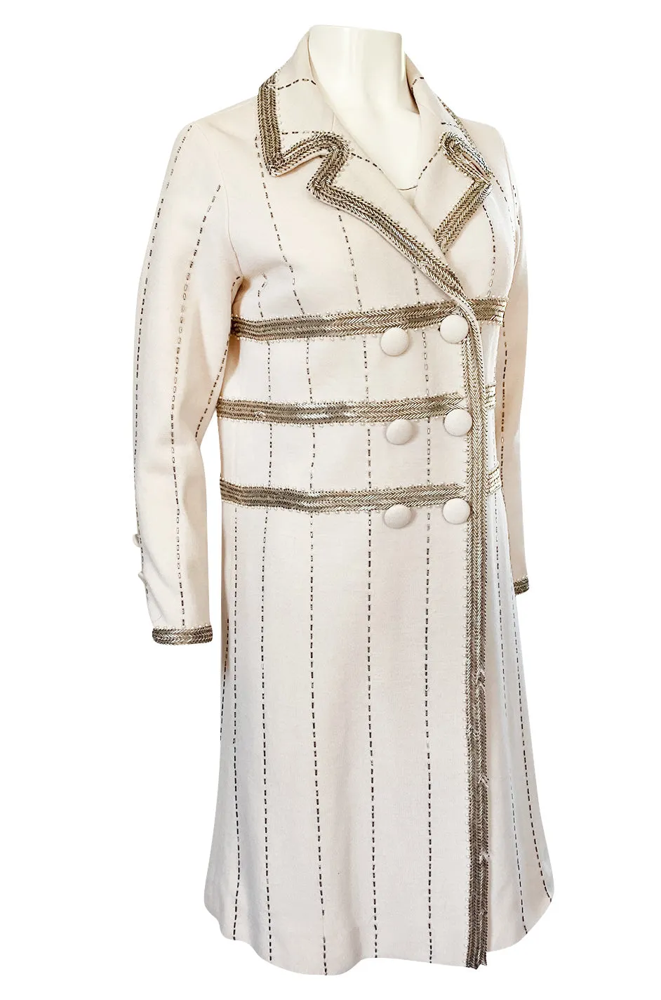 1960s Unlabeled Mr. Blackwell Beaded Ivory Wool Jersey Coat