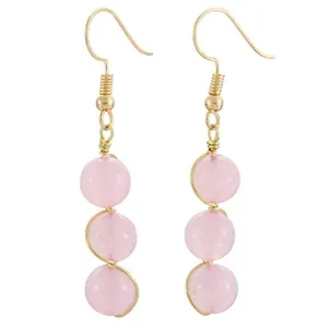 2-Rose Quartz Stone Drop Earrings