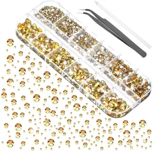 2000 Pieces Flat Back Gems Round Crystal Rhinestones 6 Sizes (1.5-6 mm) with Pick Up Tweezer and Rhinestones Picking Pen for Crafts Nail Face Art Clothes Shoes Bags DIY (Clear)