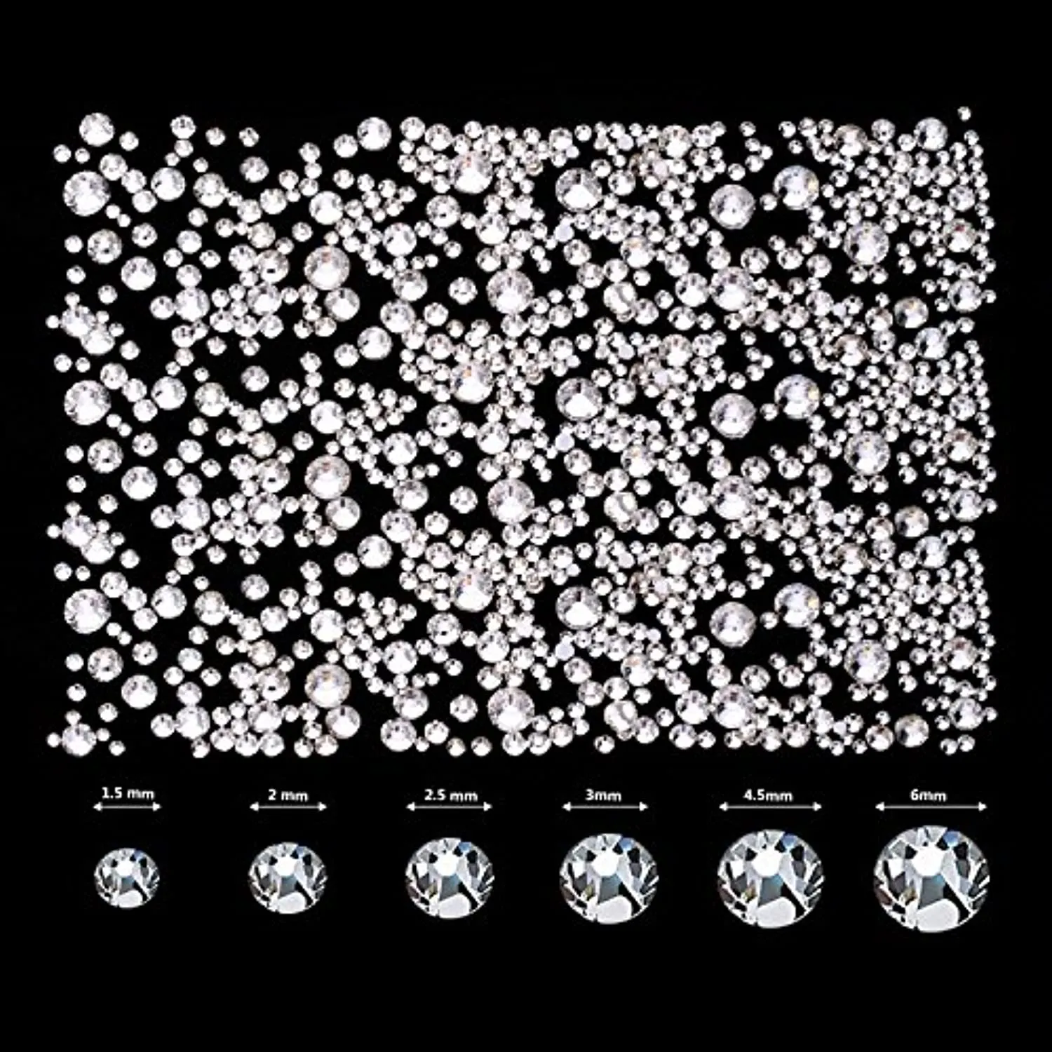 2000 Pieces Flat Back Gems Round Crystal Rhinestones 6 Sizes (1.5-6 mm) with Pick Up Tweezer and Rhinestones Picking Pen for Crafts Nail Face Art Clothes Shoes Bags DIY (Clear)