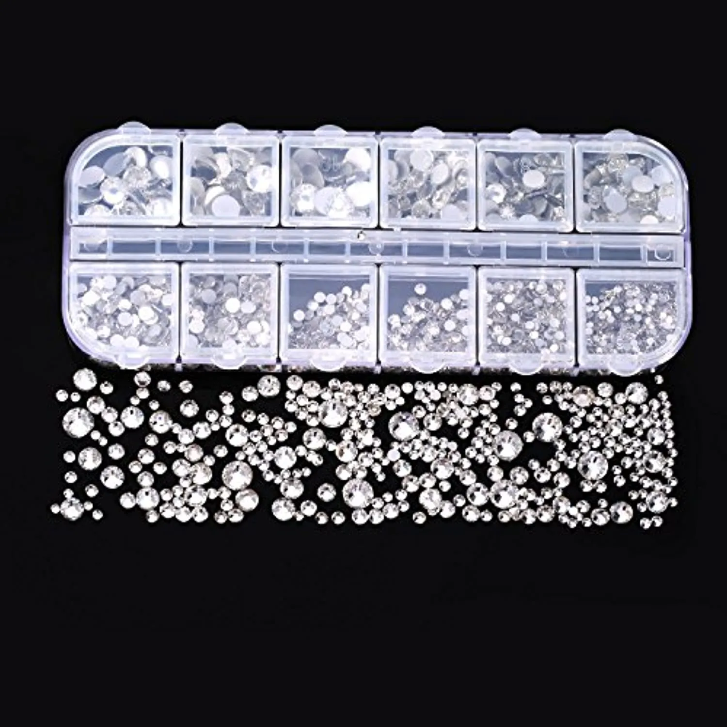 2000 Pieces Flat Back Gems Round Crystal Rhinestones 6 Sizes (1.5-6 mm) with Pick Up Tweezer and Rhinestones Picking Pen for Crafts Nail Face Art Clothes Shoes Bags DIY (Clear)