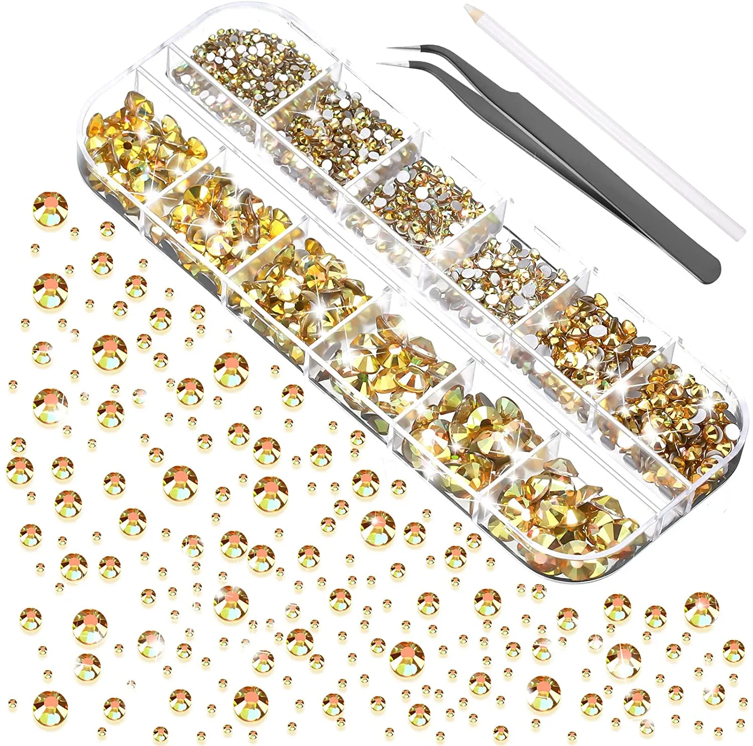 2000 Pieces Flat Back Gems Round Crystal Rhinestones 6 Sizes (1.5-6 mm) with Pick Up Tweezer and Rhinestones Picking Pen for Crafts Nail Face Art Clothes Shoes Bags DIY (Clear)