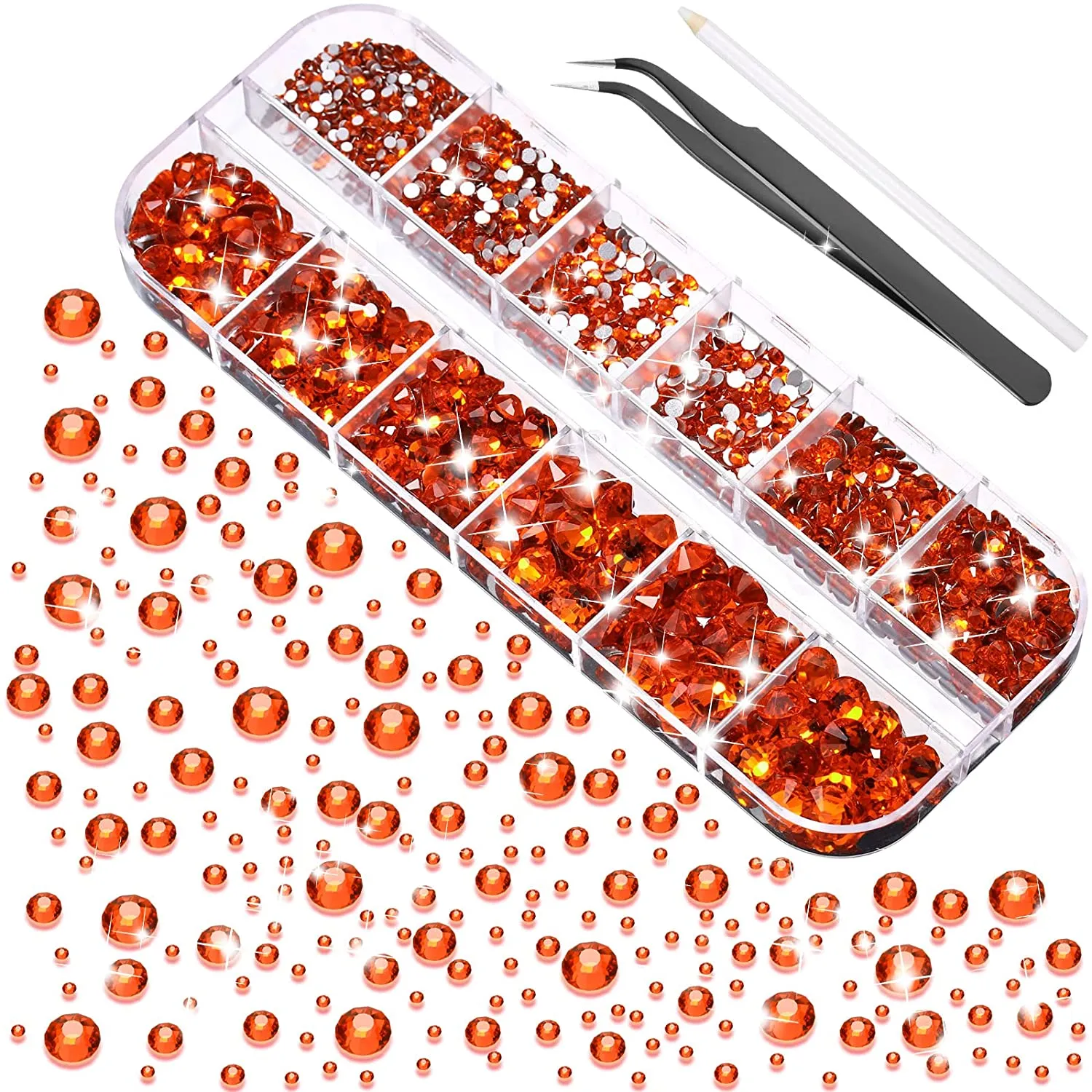 2000 Pieces Flat Back Gems Round Crystal Rhinestones 6 Sizes (1.5-6 mm) with Pick Up Tweezer and Rhinestones Picking Pen for Crafts Nail Face Art Clothes Shoes Bags DIY (Clear)