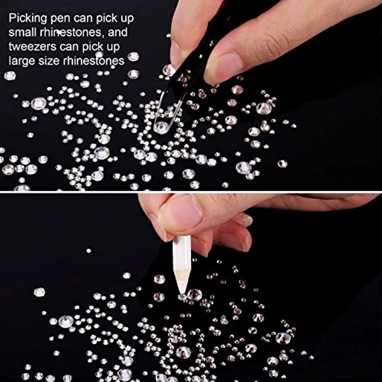 2000 Pieces Flat Back Gems Round Crystal Rhinestones 6 Sizes (1.5-6 mm) with Pick Up Tweezer and Rhinestones Picking Pen for Crafts Nail Face Art Clothes Shoes Bags DIY (Clear)