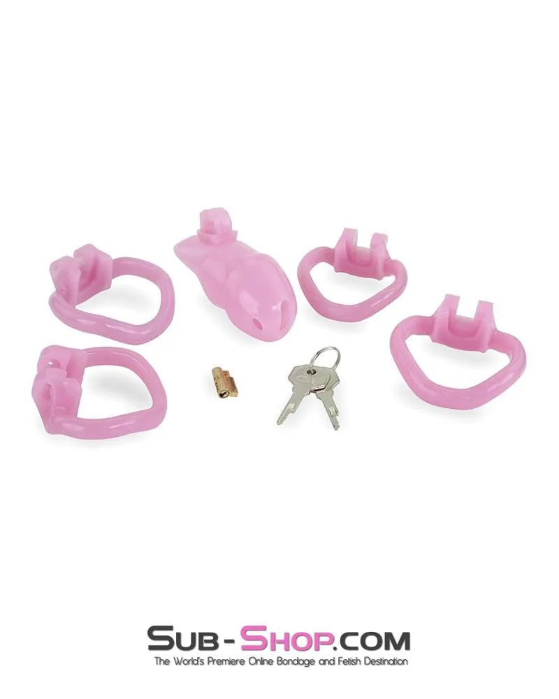 3744AE-SIS      Little Sissy Boy Short High Security Keyed Tumbler Locking Male Chastity with 4 Base Cock Ring Sizes