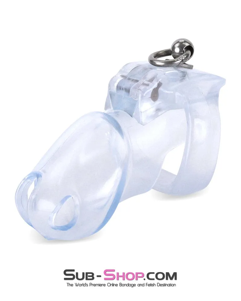 3767M      Long Clear Locking Cock Cage Chastity with Lead Ring with Small Cock Cuff