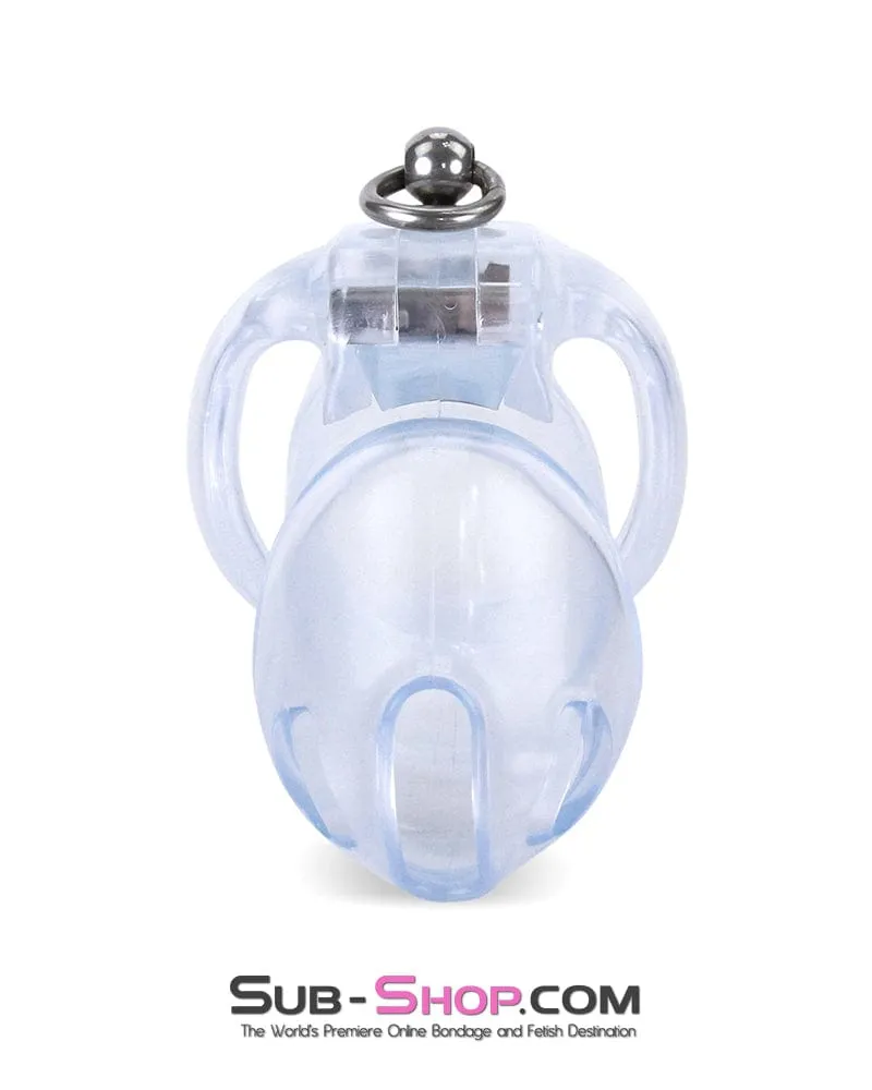 3767M      Long Clear Locking Cock Cage Chastity with Lead Ring with Small Cock Cuff