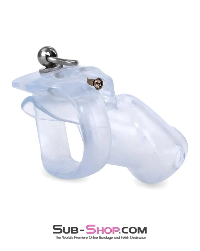 3767M      Long Clear Locking Cock Cage Chastity with Lead Ring with Small Cock Cuff