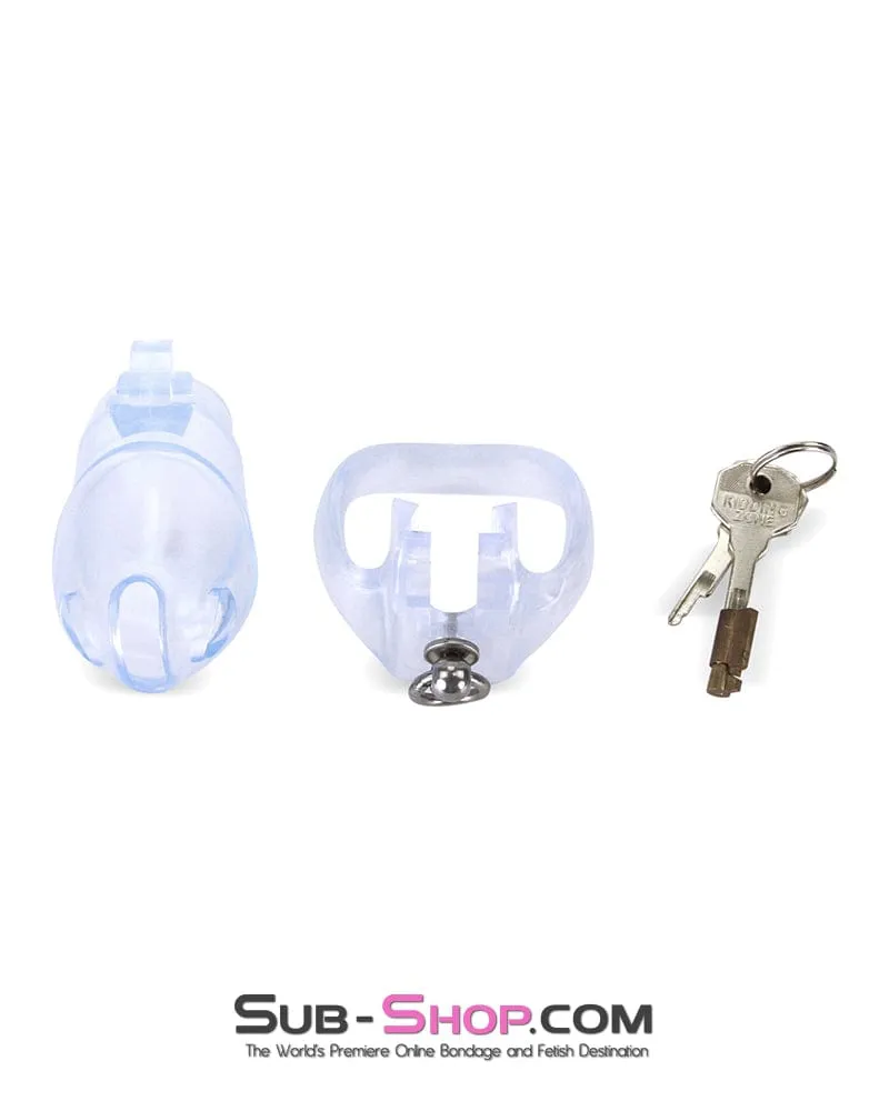 3767M      Long Clear Locking Cock Cage Chastity with Lead Ring with Small Cock Cuff