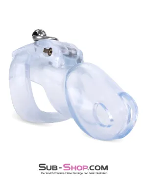3767M      Long Clear Locking Cock Cage Chastity with Lead Ring with Small Cock Cuff