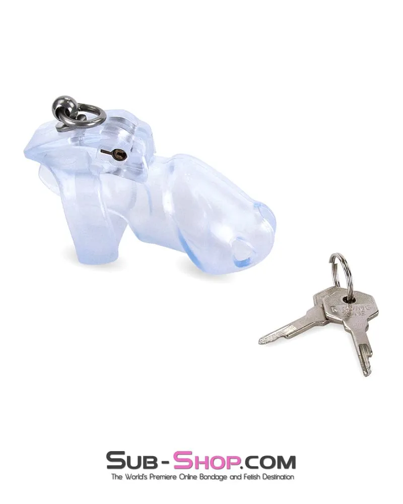 3767M      Long Clear Locking Cock Cage Chastity with Lead Ring with Small Cock Cuff