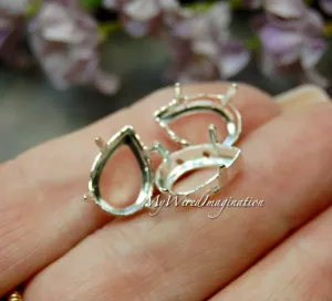 3pcs Silver or Gold Plated Sew On Setting, fits Swarovski 14X10mm Pear, Pendaloque 4320