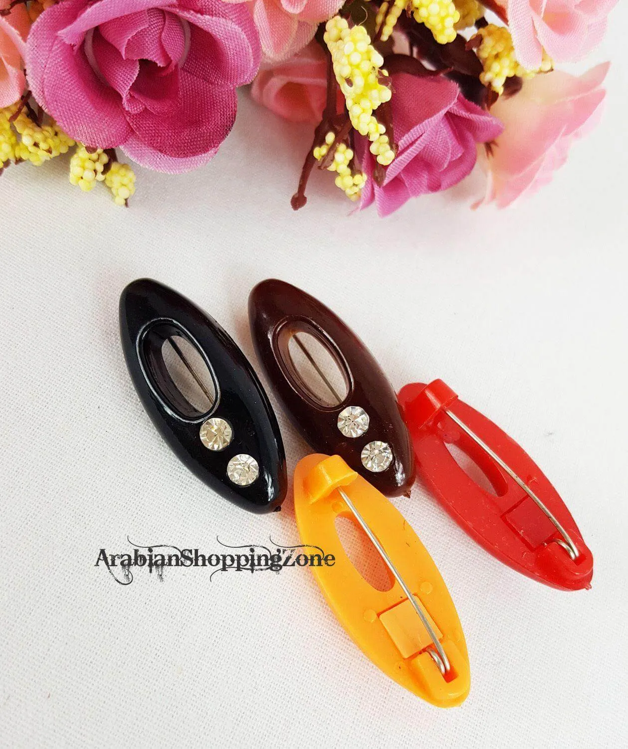 4pcs Plastic Rhinestone Muslim Hijab Pins Islamic Scarf Safety Pins