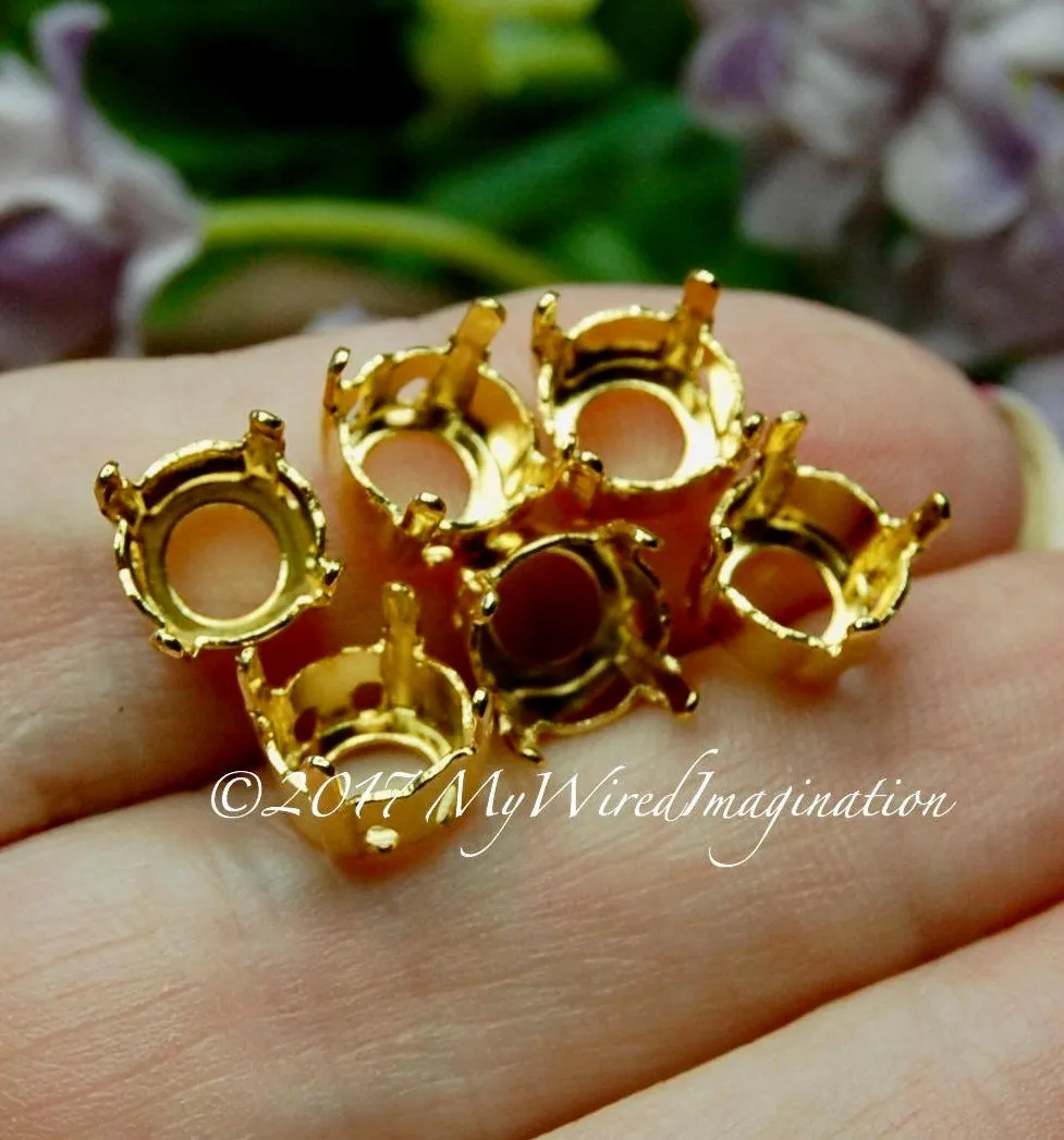 6 pcs Silver or Gold Plated Settings for 37-38ss 39ss 40ss & 41ss Round Rhinestones