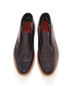 $830 SANTONI - "DETROIT" Brown Leather SHEARLING Soft Slip-On Loafers Boots - 8 D US