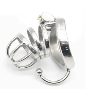 9932RS      Shorty High Security Hard Time Steel Male Chastity with Ball Separation Rod