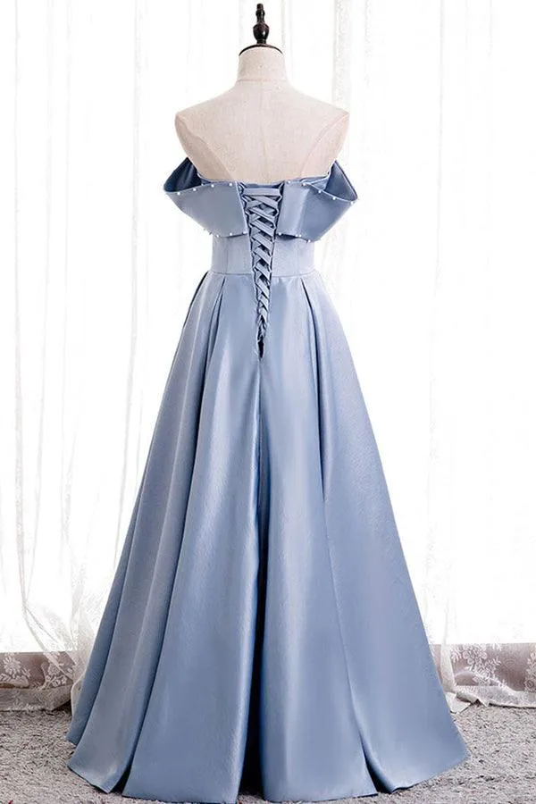 A-line Off-the-shoulder Beaded Floor-Length Satin Prom Dress TP1085