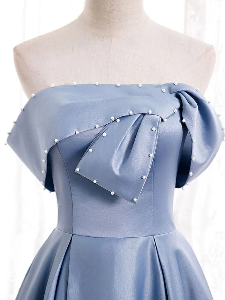 A-line Off-the-shoulder Beaded Floor-Length Satin Prom Dress TP1085