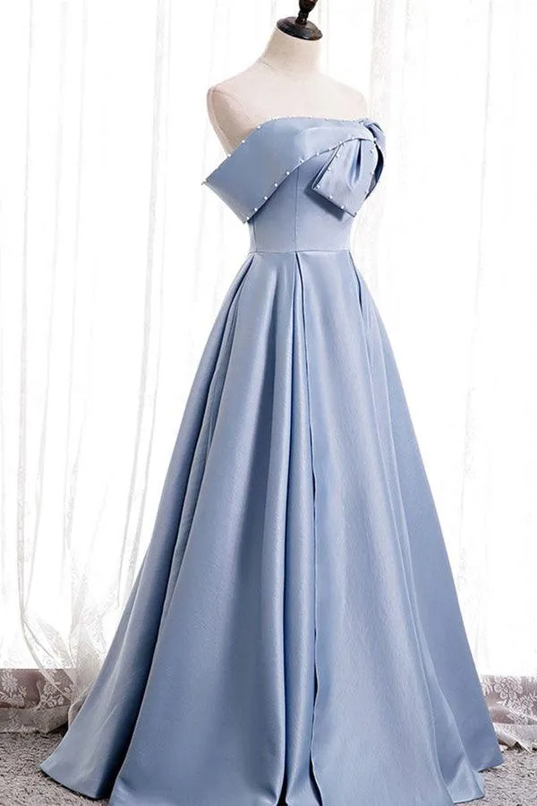 A-line Off-the-shoulder Beaded Floor-Length Satin Prom Dress TP1085