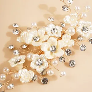 Abalone Pearl Flower Alligator Hairclip, Bridal Rhinestone Hair Accessory, Wedding Crystal Pearl Floral Hair Clip