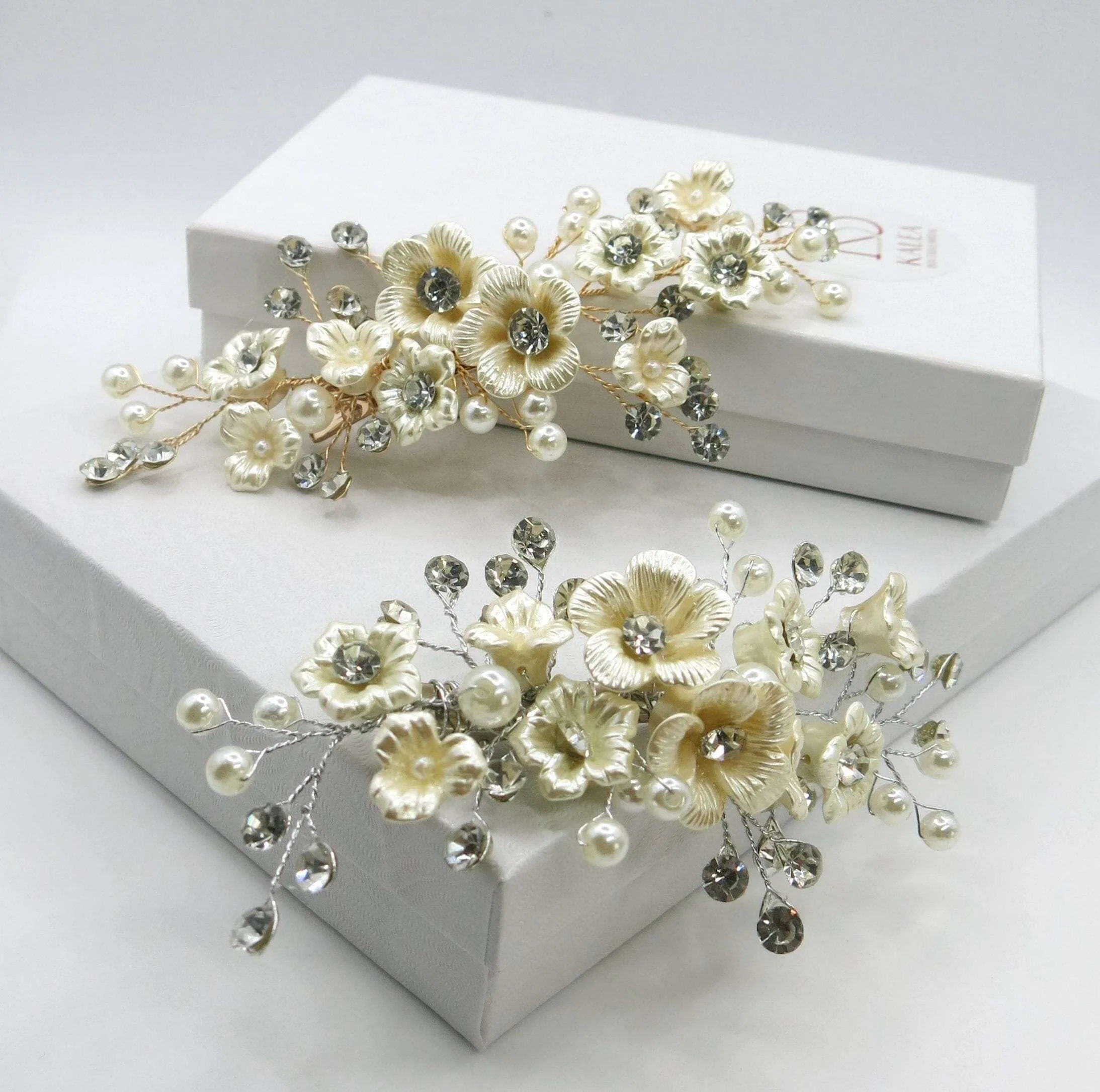 Abalone Pearl Flower Alligator Hairclip, Bridal Rhinestone Hair Accessory, Wedding Crystal Pearl Floral Hair Clip