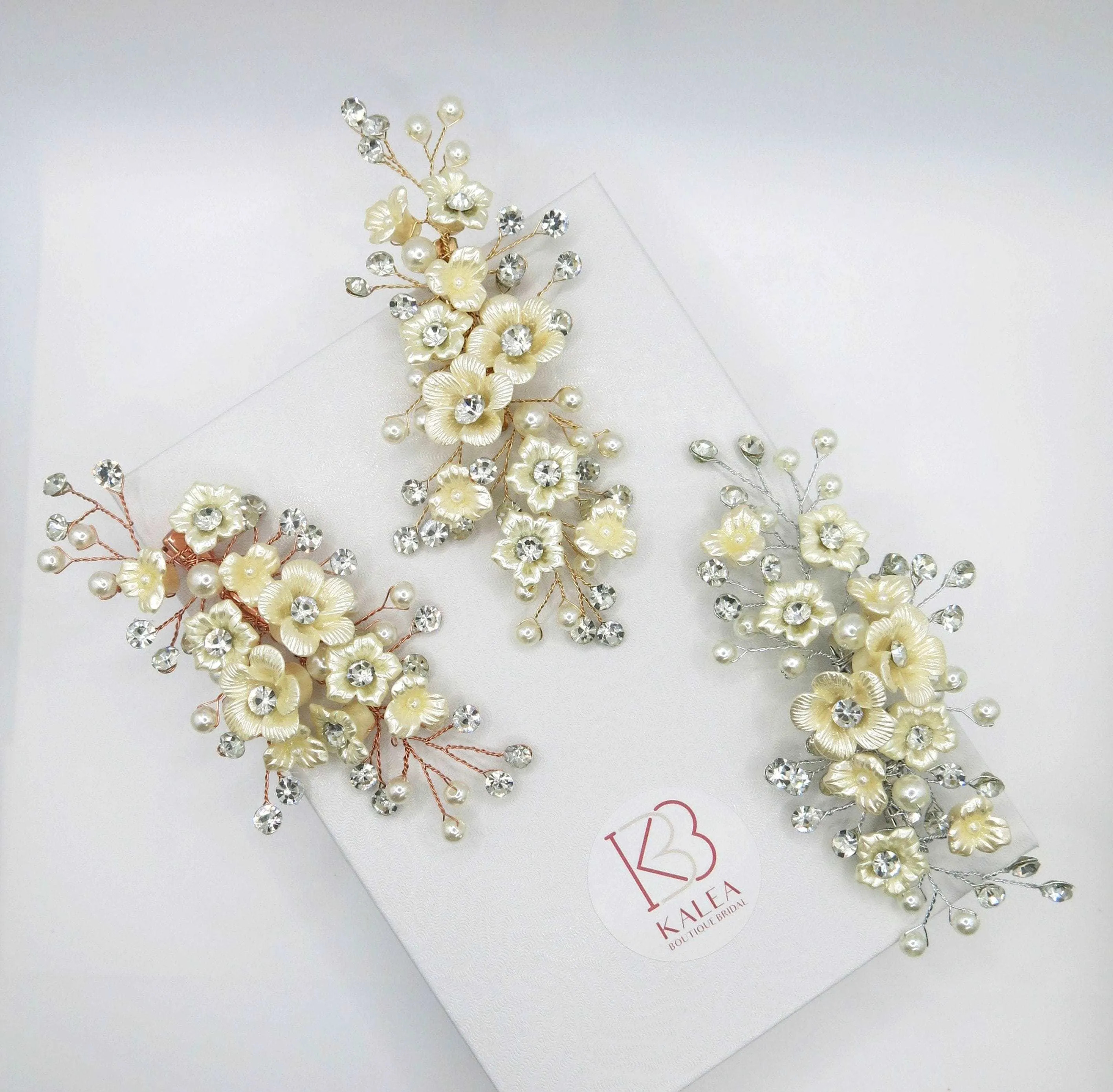Abalone Pearl Flower Alligator Hairclip, Bridal Rhinestone Hair Accessory, Wedding Crystal Pearl Floral Hair Clip