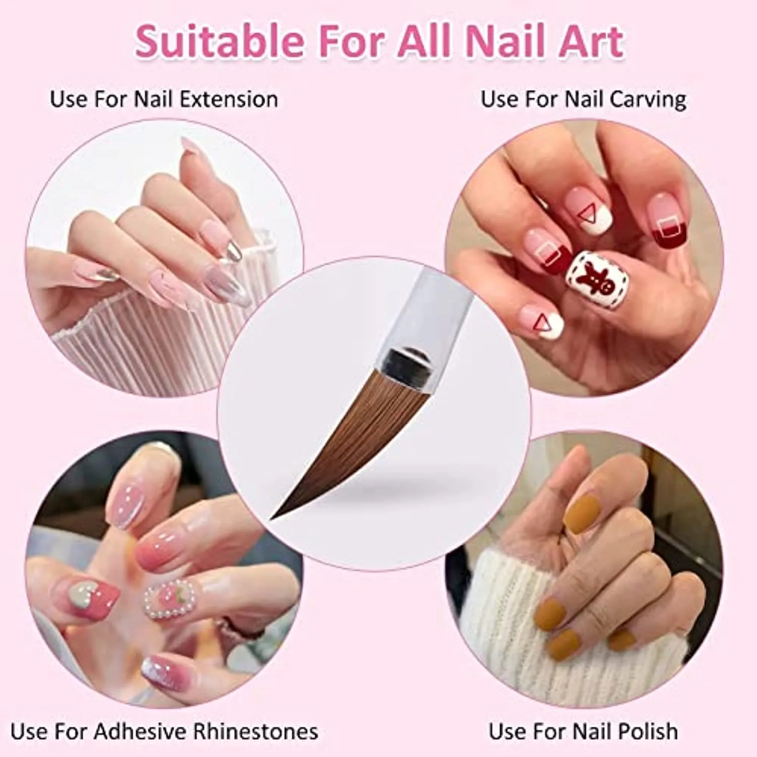 Acrylic Nail Brush, Ms.Belles 3PCS Acrylic Powder Nail Brushes Gel Nail Art Brush Set For Acrylic Powder 3D Nail Extension Carving Nail Art Painting With Shiny Rhinestone Handle, Size 6, 8,12