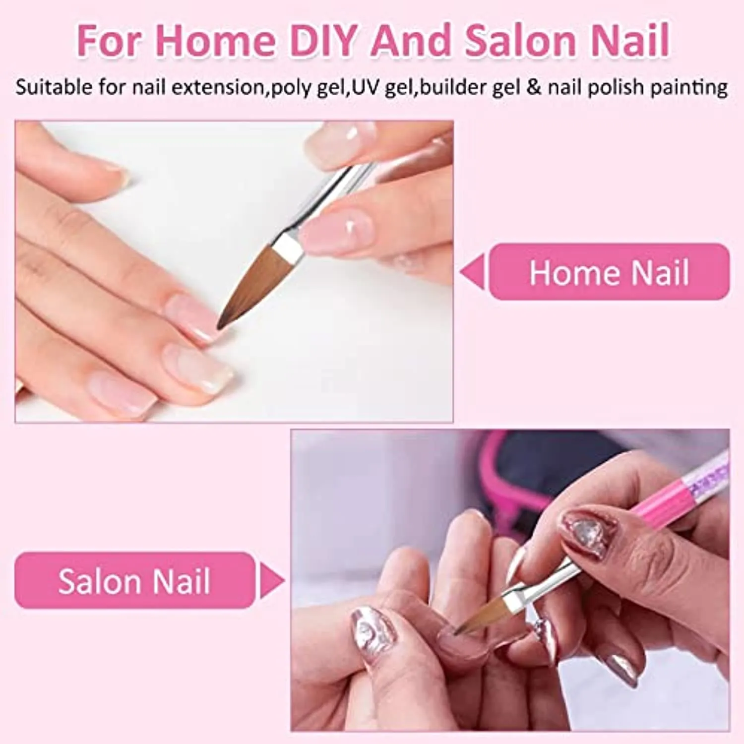 Acrylic Nail Brush, Ms.Belles 3PCS Acrylic Powder Nail Brushes Gel Nail Art Brush Set For Acrylic Powder 3D Nail Extension Carving Nail Art Painting With Shiny Rhinestone Handle, Size 6, 8,12