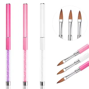 Acrylic Nail Brush, Ms.Belles 3PCS Acrylic Powder Nail Brushes Gel Nail Art Brush Set For Acrylic Powder 3D Nail Extension Carving Nail Art Painting With Shiny Rhinestone Handle, Size 6, 8,12