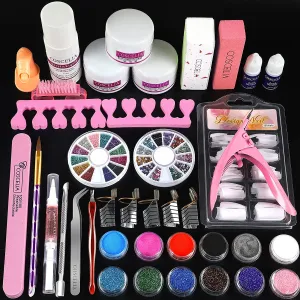 Acrylic Nail Kit with 78 Colors of Glitter Acrylic Powder and Liquid Monomer, Nail Tips and Acrylic Nail Brush Nail Art Tools for Nail Extension and Decoration 3D Manicure DIY Acrylic Nails